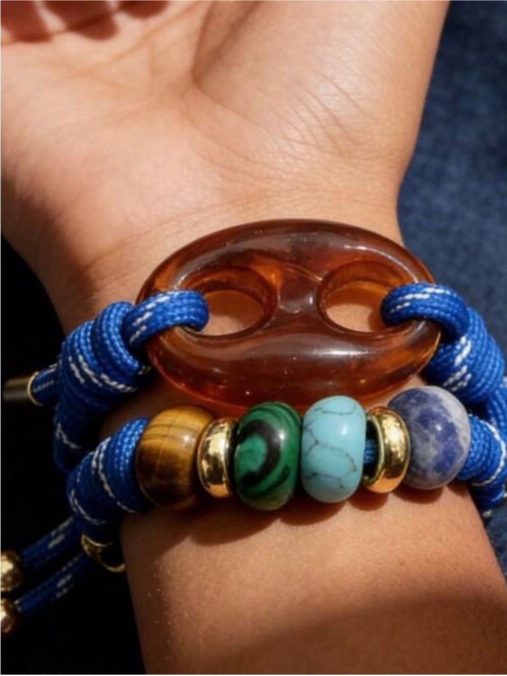 New! Amber Pigs Nose Blue Knot Bracelet NWOT